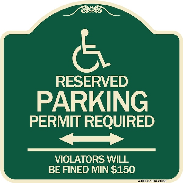Connecticut Reserved Parking Permit Required Violators Fined Min $150 Alum, 18" x 18", G-1818-24659
